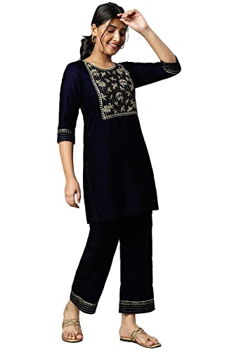 Image of Aurelia Women Cotton Embroidered Regular Kurta Set