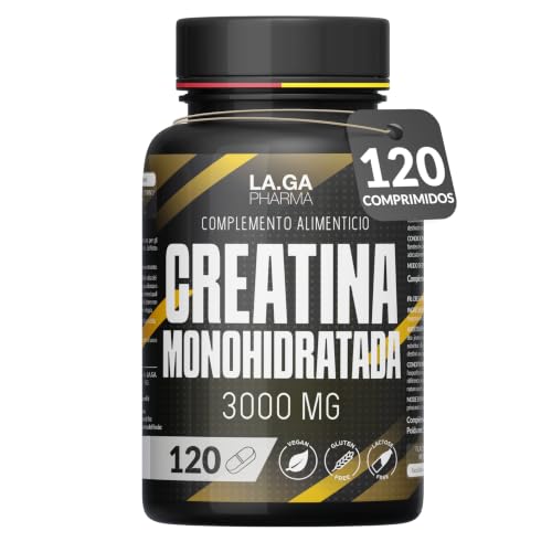 Creatina Monohidratada 120 Comprimidos con 3000mg de Creatin Pura. Creatine para Aumentar la Masa Muscular, Fuerza y Resistencia Física. Mejora el rendimiento físico. 100% vegana y Sin OGM