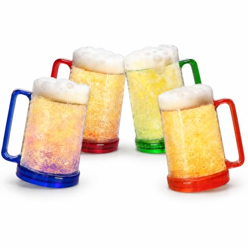 Image of Lily's Home Freezer Beer Mugs - Set of 4 Freezable Gel-Filled 16 oz BPA-Free Acrylic Frozen Mugs for Outdoor Entertaining and Gifting