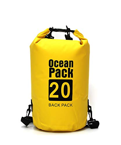 Bycc Bynn Waterproof Dry Bag 5L/ 10L/ 15L/ 20L/ 30L, Roll Top Dry Compression Sack Keeps Gear Dry for Kayaking, Boating, Rafting, Fishing and Camping, Waterproof Backpack (Yellow, 15L)