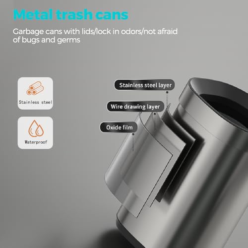 Image of 4 Gallon Fingerprint Proof Stainless Steel Kitchen Trash Can, Garbage Can with Removable Inner Bucket, Silver, Open Top Metal Wastebasket, for Bathroom Office Hotel (Sliver)
