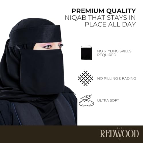 Saudi Niqab | Black | 12 x 8 inches | Lightweight & Breathable | Perfect for Modest Wear, Prayer, Travel, Everyday Use