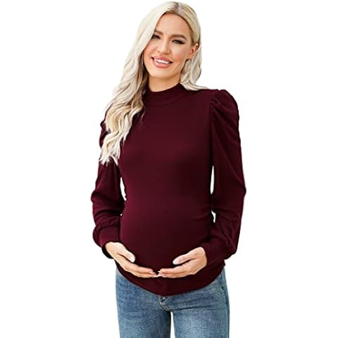 FUNJULY Maternity Tunic Top Burgundy XL Cover