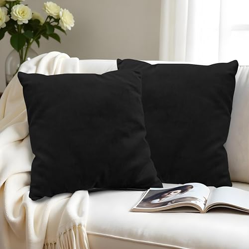 Image of R home Velvet Cushion Cover | Pack of 2 | for Sofa, Bed, Car, Living Room & Chair | Decorative Throw Reversible Cushion Covers (2, Black, 16 X 16 INCH)