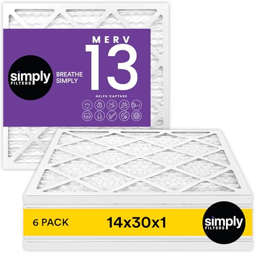 Simply 14x30x1 Air Filter, Merv 13, MPR 1500, 6 Pack, For Home AC Furnace & HVAC (Actual Size: 13.75"x29.75"x0.75") DUST, Pet, & Allergy Control