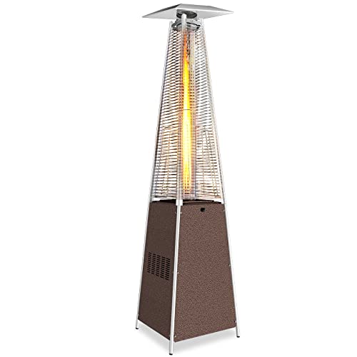 Pyramid Patio Propane Heater Portable Outdoor Beautiful Tall Flame by DAILYLIFE, 48000 BTU Quartz Glass Tube Tower, Quick Pulse Ignition Weatherproof for Patio Lawn & Garden, Hammered Bronze
