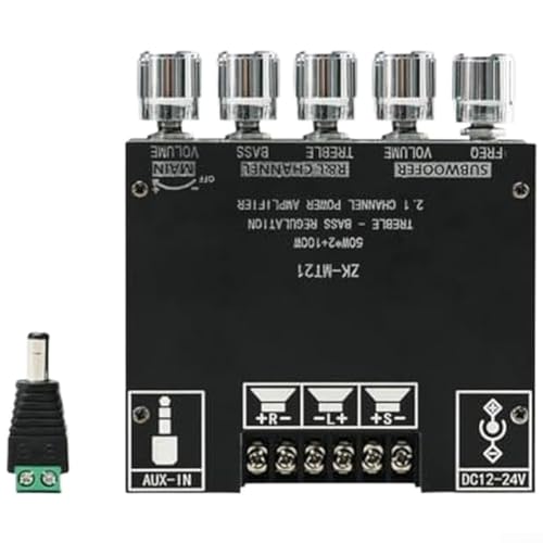 Vidonergy Amp 2.1-K-Verstärkerplatine | Stereo-Audio-Empfänger | ZK-MT21100W Subwoofer Leistung DC12-24V 50W Stereo-Ausgang | Für passive Lautsprecher / Subwoofer zu Hause