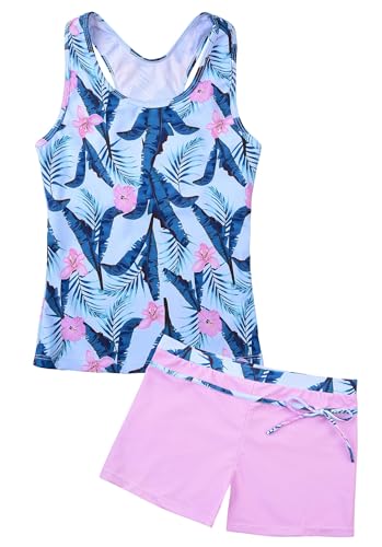 Image of Uhnice Girls Swimsuit Two Piece Tankini Swimwear with Boyshort