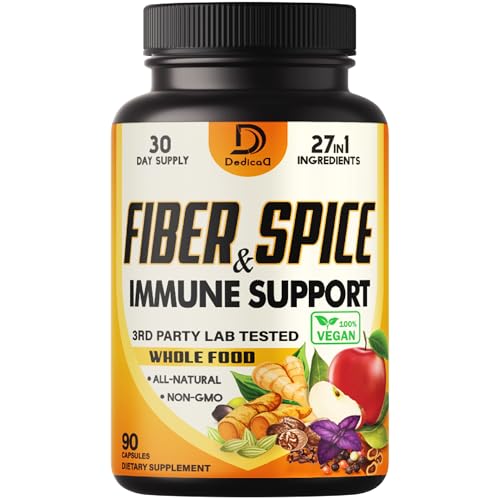 DEDICAD 27in1 Fiber and Spice Supplement - Combined with Organic Psyllium Whole Apple Elderberry & More - Support Mood Body & Immunity - 90 Capsules for 1 Month