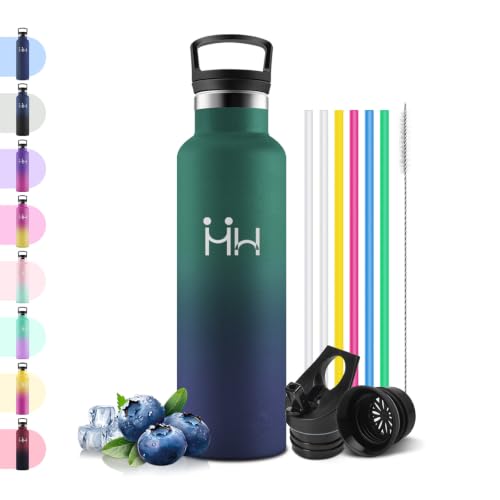 Motswedi Botella Agua Acero Inoxidable 500ml, con Pajita, Botella Termica, Cantimplora Termica, a Prueba de Fugas, Termo Agua, para Escuela, Gimnasio, Oficina, Verde oscuro & Azul oscuro