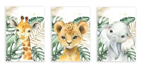 Impression sur toile éléphant girafe tigre pour mur enfant