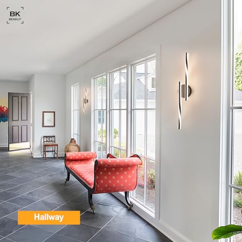 Image of Benkut Modern LED Vanity Light Bathroom Black Wall Sconce with Remote Control Modern Bathroom Wall Lighting Fixtures Over Mirror for Bedroom Bedside, Dining Living Room, Hallway (30Inch 3000K-6500K)