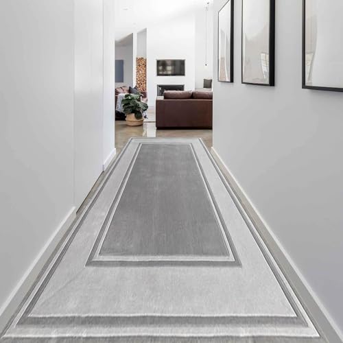 Alfombra de pasillo lavable y resistente al agua con base antideslizante gris 5