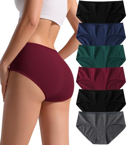 PNQUNZ Cotton Hipster Panties Women: 6-Pack Soft Full Coverage Mid Rise Underwear for Everyday Comfort