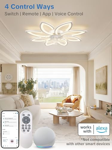 ycwdcz Wentylatory sufitowe ze światłami i pilotem zdalnym oraz aplikacją, niskoprofilowy wentylator sufitowy, cichy, wentylatory sufitowe z lampami, nowoczesny design, możliwość ściemniania, funkcja