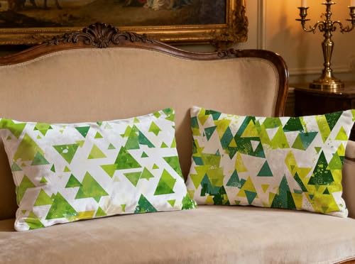 Housse de Coussin Vert 70x90cm Velours Lot de 2 Géométrique