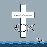  Erste heilige Kommunion: Gästebuch / Erinnerungsbuch zum Eintragen von Glückwünschen an das Kommunionskind  21 x 21 cm  Fische - Kreuz - blau