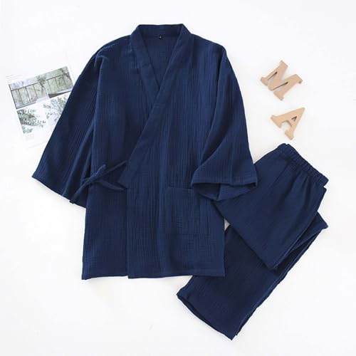 Conjunto de lino para hombre de 2 piezas con camisa kimono y pantalón de playa 2