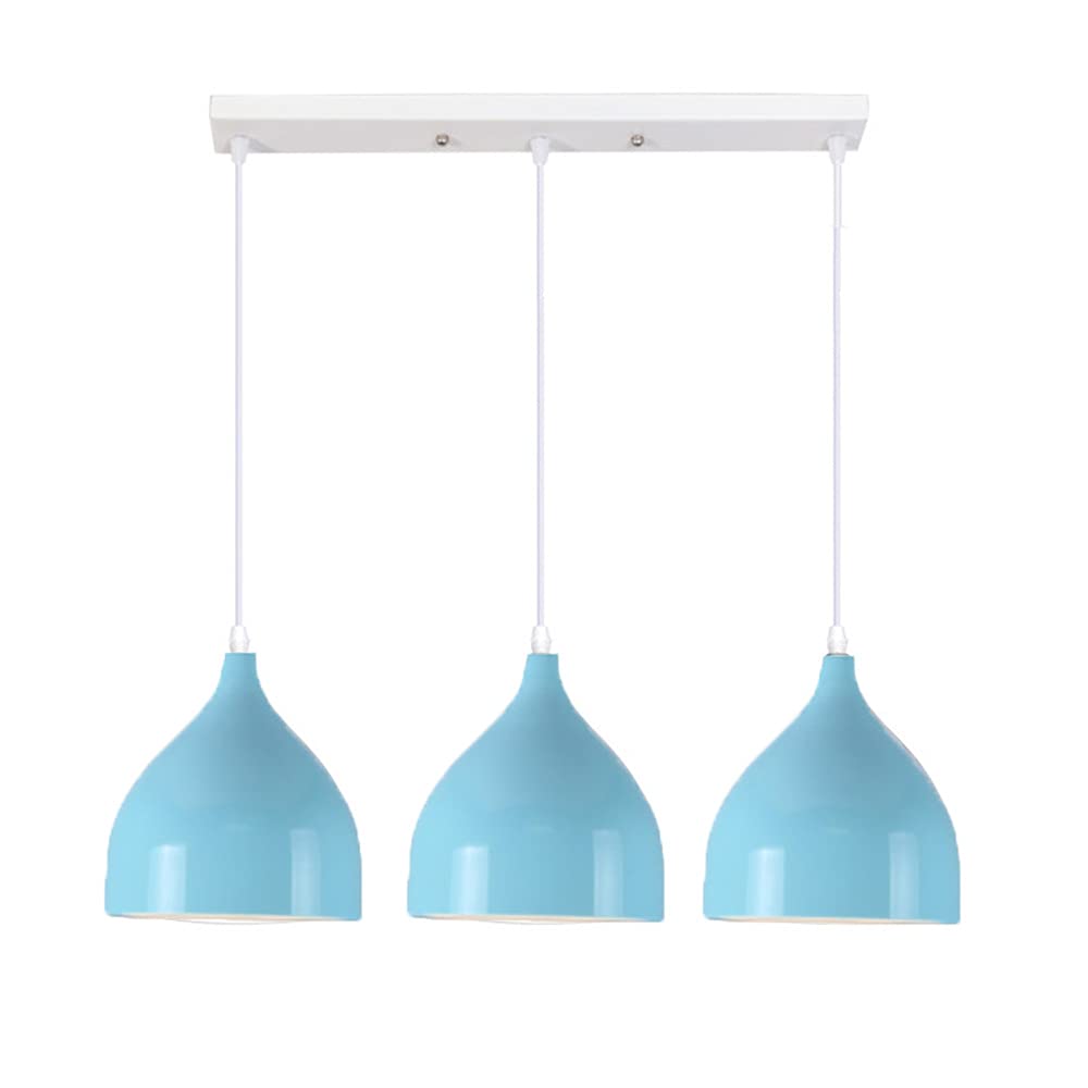 LYMSXAZOU Adjustable Height Modern Pendant Light Fixture - Nordic Blue Dome Dining Room Lamp Metal E27×3 Droplight for Restaurants Living Rooms Bedrooms and Cafés.