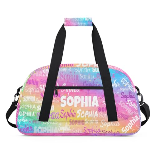 Custom Dance Bag Girls Sport Duffel Bag, Personalized Kids Gym Bag Customize Travel Duffle Bag with Name, Watercolor Colorful Pink
