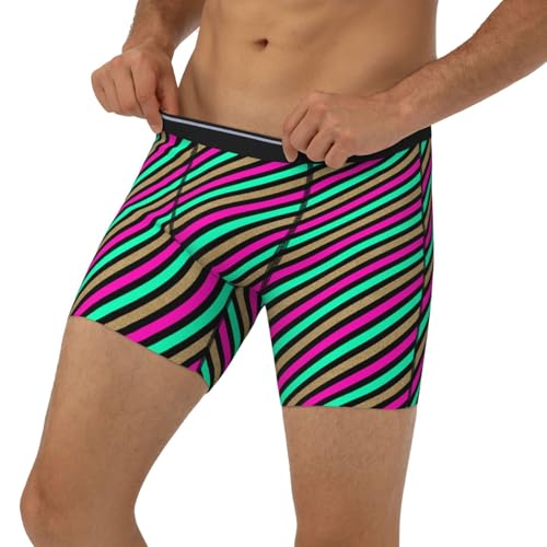 Mens Boxer Briefs - Retro Diagonal Stripe Print Soft Breathable Men'S Underwear Waistband Long Boxer Briefs