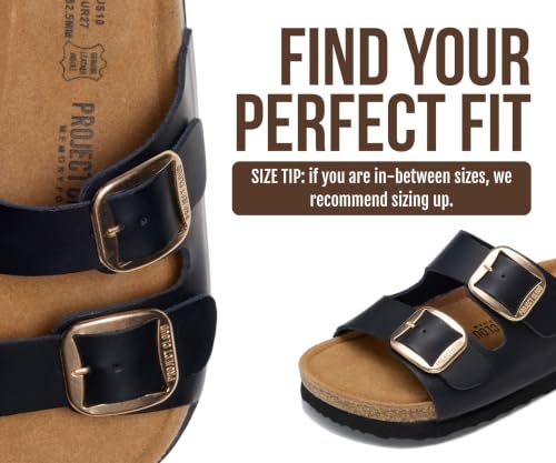 Image of Project Cloud Kids Sandals 100% Genuine Leather - Natural Cork Footbed Non-Slip Slides for Kids - Lightweight Boys & Girls Sandals - Water-Resistant Girls & Boys Sandals