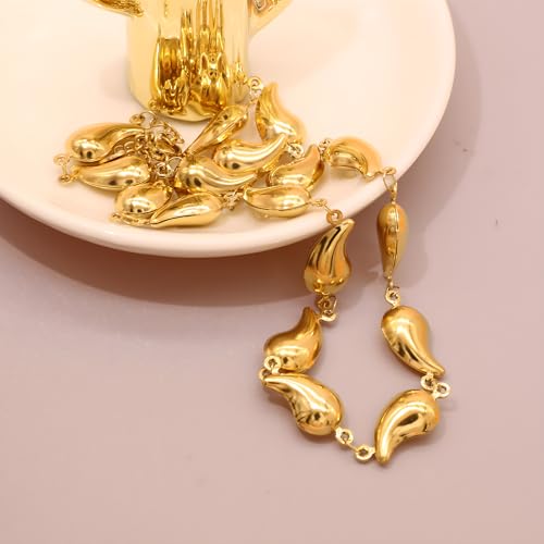 We We Chunky Gold Plated Ball Beaded Necklace for Women Big Waterdrop Necklaces Teardrop Link Chain Neck Choker Jewelry (tear drop necklace) by We We - Used condition - Image 4
