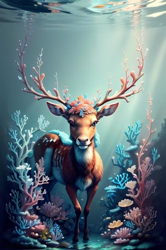 Diamond painting corail cerf arbre 5D grand format 100x180 cm loisirs créatifs