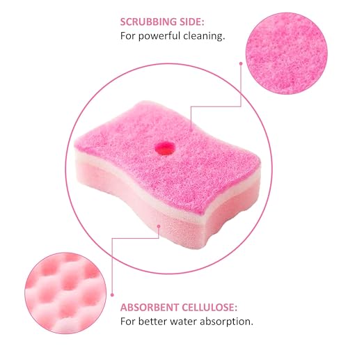 Image of Non-Scratch Scrub Sponges, 6 Pack, Odor Free, Gentle on Sink, Counters, Surfaces, Pots, Pans, for Dishwashing & Household Cleaning with 1Sponge Holder