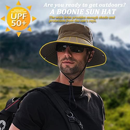 Boonie Hat Fishing Hat Outdoor Wide Brim Sun UV Protect Safari Hat Foldable Adjustable Chin Strap Breathable Classic Cowboy Style Bucket Cap for Hiking Camping Traveling Fishing