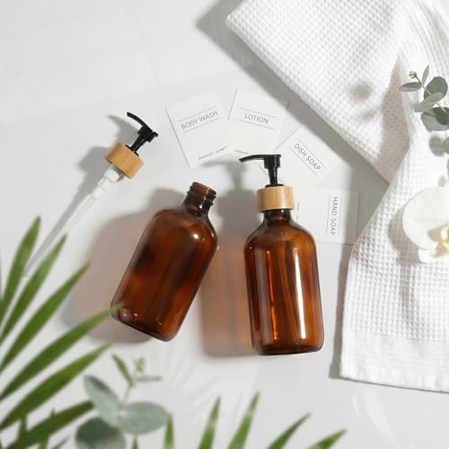 Image of KASUNTING Amber Soap Dispenser Plastic, Brown Dish Soap Dispenser with Bamboo Pump for Kitchen,17 Fl Oz Hand and Dish Dispenser Set for Bathroom, Farmhouse Liquid Soap and Lotion Dispensers Bottle