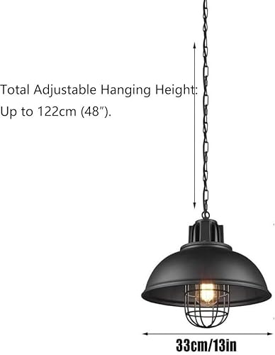 Miniatura 4 de Lámpara colgante industrial vintage de metal negro, lámpara colgante de jaula de cúpula de granja retro con cadena ajustable, iluminación E27 para