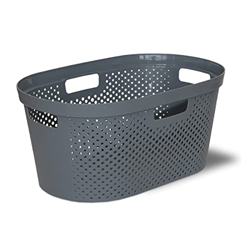 Image of Clorox Laundry Basket Plastic - Portable Clothes Hamper with Handles - Short Storage Bin for Bedroom and Baby Nursery, 1 Bushel, Grey