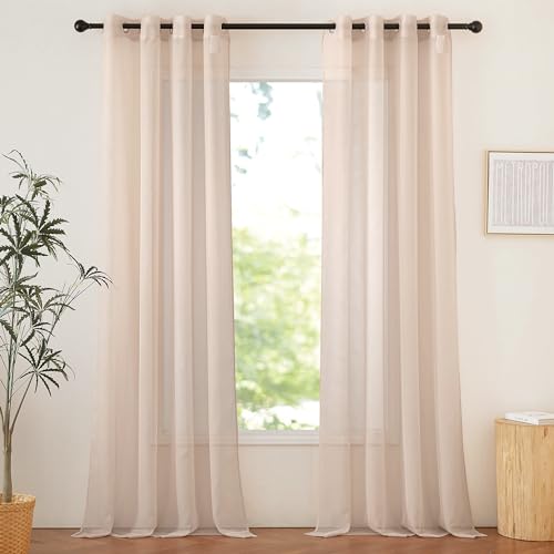 NICETOWN Taupe Voile Sheer Curtains 108 inches Long for Living Room, Grommet Airy & Elegant Light Filtering Soft Sheer Lightweight Window Treatment fo