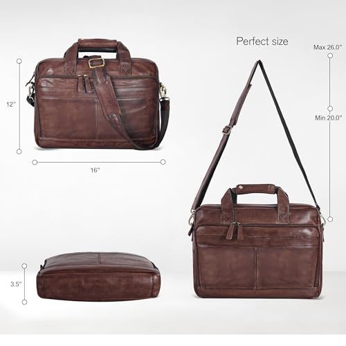 Image of Oak Leathers Leather Messenger Bag for Men and Women - Laptop Briefcase Bag For College, Office, Adjustable Shoulder Strap
