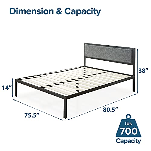 Image of ZINUS Korey Metal Platform Bed Frame with Upholstered Headboard / Wood Slat Support / No Box Spring / Easy Assembly, King