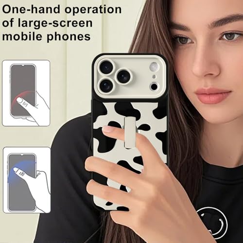 Image of for iPhone 17 Pro Case with Finger Strap Holder, Cute Cool Cow Print Pattern Design for Women Men, Shockproof Anti Scratch Hand Kickstand Protective Cover, White