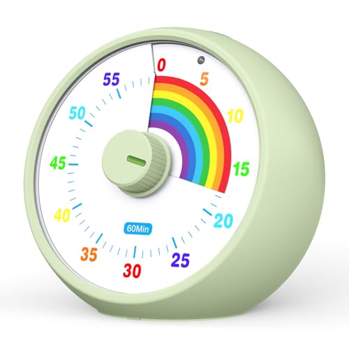 Image of Visual Timer for Kids, 60-Minute Countdown Timer for Classroom Office Kitchen, Desk Timer Kids Time Management Tools with Silent Operation, Pomodoro Time Rainbow Pattern (Grass Green)
