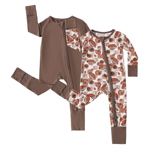Chichoo Rayon from Bamboo Baby Pajamas Boy 2pack Baseball Football Infant 2 Way Zipper Pjs Romper Newborn Footless Sleeper