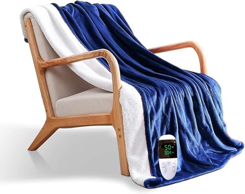 Image of ARCOVA HOME Heated Throw Blanket, Electric Blanket Throw with 6 Heating Levels and 2-10 Hours Time Settings, Flannel to Sherpa Super Cozy Heated Blanket (60 X 60 Inches) - Blue