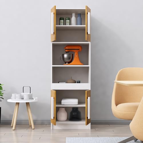 Image of Bniture Multipurpose Crockery Cabinet | Engineered Wood Kitchen Cabinet Modern with 4 Doors & Shelves | Crockery Unit for Dining Area | Kitchen Crockery Cabinet for Home | Frosty White & Giant Wood