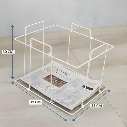 Image of Newspaper Storage Box for Home Iron Wrought Foldable Newspaper Rack Stand, Durable Powder-Coated Organizer for Home Office Library (White (1))
