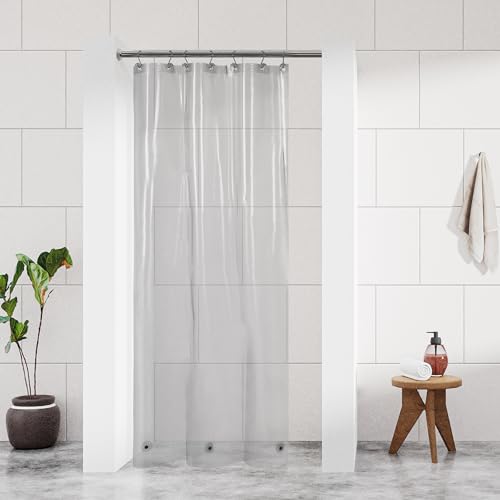 Image of Barossa Design Clear Black Stall Shower Curtain Liner with 3 Magnets - 36 inch x 72 inch Waterproof PEVA Plastic Shower Liner for Small Bathroom, Lightweight Bath Curtain, Metal Grommets - Clear Black