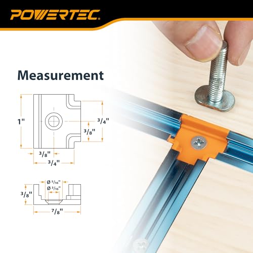 Image of POWERTEC T-Track T-Intersection, Drop-In T-Track Connector for 3 /4 inch x 3 /8 inch Grooves, Compatible with 1 /4 inch & 5 /16 inch T-Bolts, Modular T-Track System for Jigs, Router Tables, Workbenches & More, 8PK(72351)