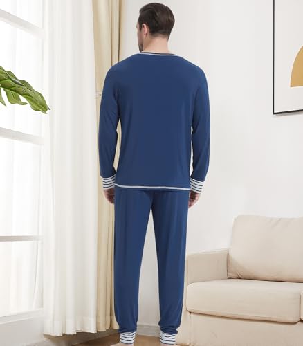 Image of NACHILA Mens Pajamas Set Long Sleeve Henley Sleepwear Top Soft Jogger Pants Pajamas Cool Pjs Set,Viscose Made from Bamboo
