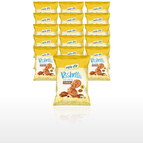 EKERA reis-fit Risbellis Schoko 16 Packungen knusprige Reiscracker | Süß & herzhaft | leichte Reiswaffeln als Snack für unterwegs Büro & zu Hause | Reis Cracker fettarm