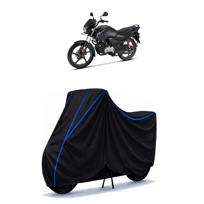 Image of Hero Passion Xtec Bike Cover Water Resistant Universal Motorcycle Rain | Heavy Duty UV Protection, Dust, Scratch Indoor Outdoor All Weather with Black Blue Piping Elastic