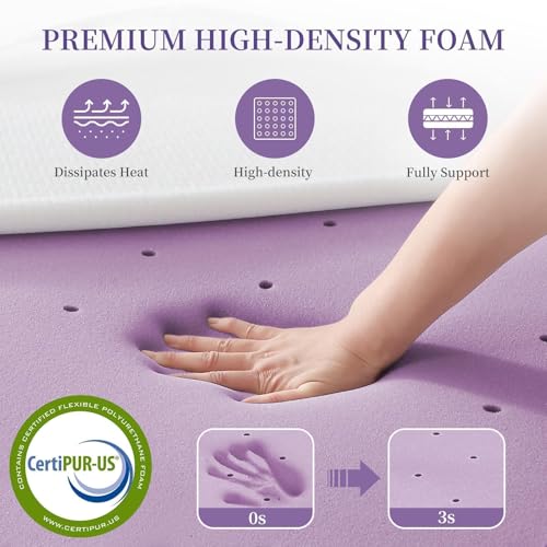 3 Inch Memory Foam Mattress Topper Queen Size, High Density Mattress Pad for Back Pain Relief, Ventilated with Removable & Washable Cover, CertiPUR-US Certified