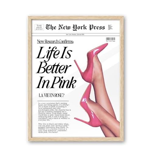 27+ Stunning Beige and Pink Bedroom Ideas for a Cozy Retreat 6 iHery Natural OAK Wood Retro Baby Pink News Framed Wall Art, 12x16 in Life Is Better In Pink Canvas Wall Decor, Beige Modern Trendy Newspaper Bedroom Decor, Set of 1 For Bathroom Living Room