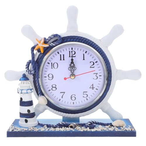 Garneck 1Stk Bürodekoration herrenuhren die Büroeinrichtung Leuchtturm-Ornament aus Harz dekorative Bürouhr Retro Nachttischuhr stille Uhr Wohnzimmerdekor Uhr im maritimen Stil schmücken